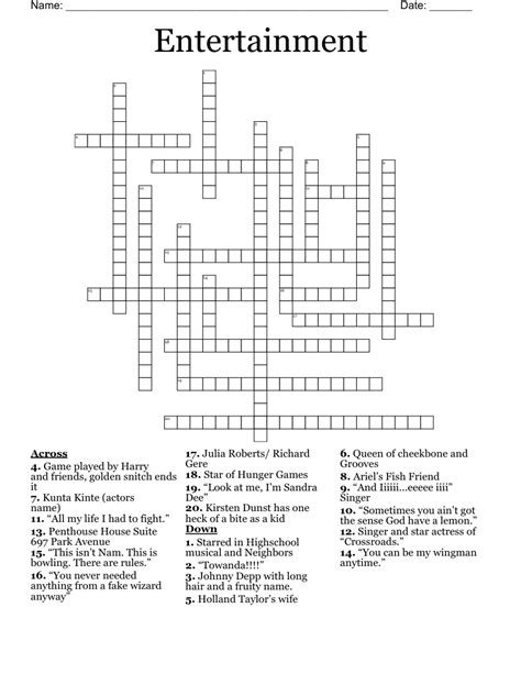 a place of entertainment crossword clue